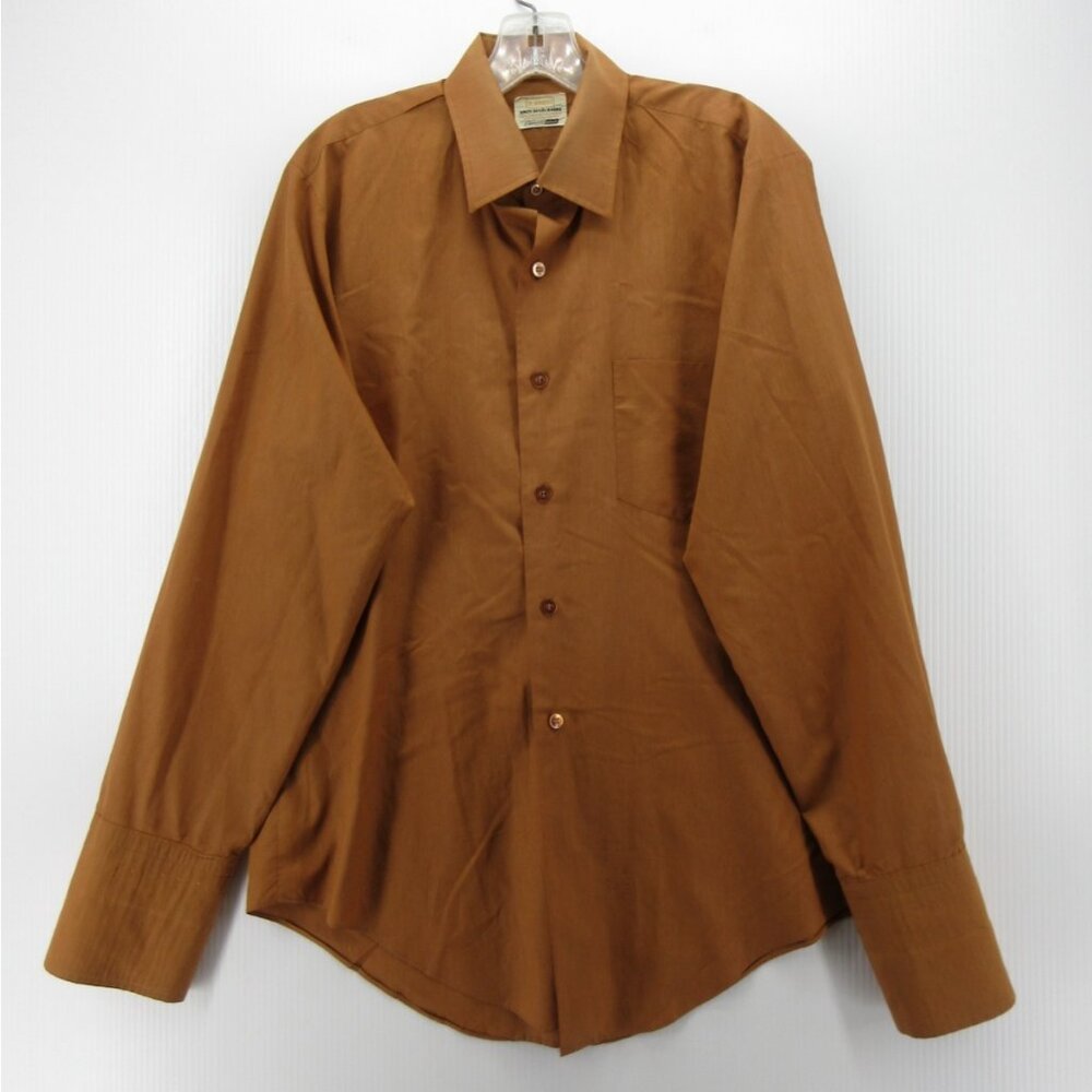 VINTAGE Brent Sanforized Shirt 15 1/2 Rust 6 Six Button 60s Dacron *